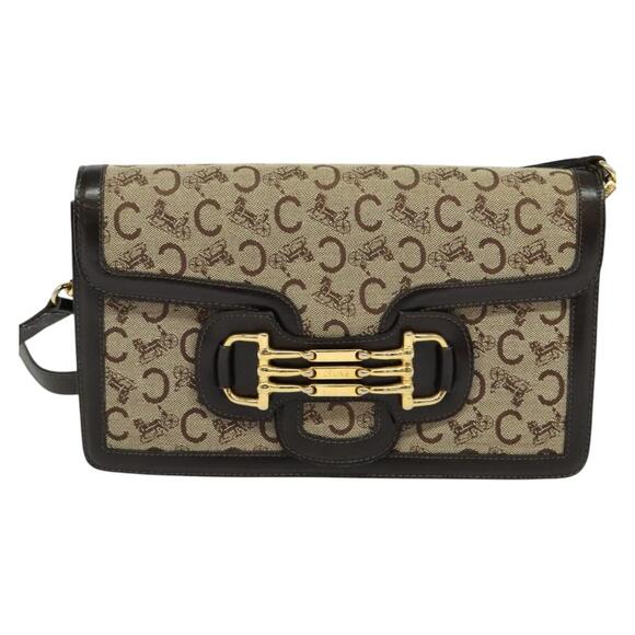 CELINE C Sulky Shoulder Bag Canvas Brown Gold - Picture 2 of 13